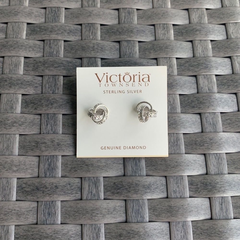 Diamond Love Knot Stud Earrings - Picture 2 of 3